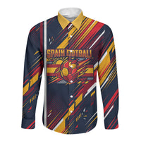 Spain Football Road To Championship Long Sleeve Button Shirt Bull Mascot Flying Soccer Ball - Dynamic Speed Stripes