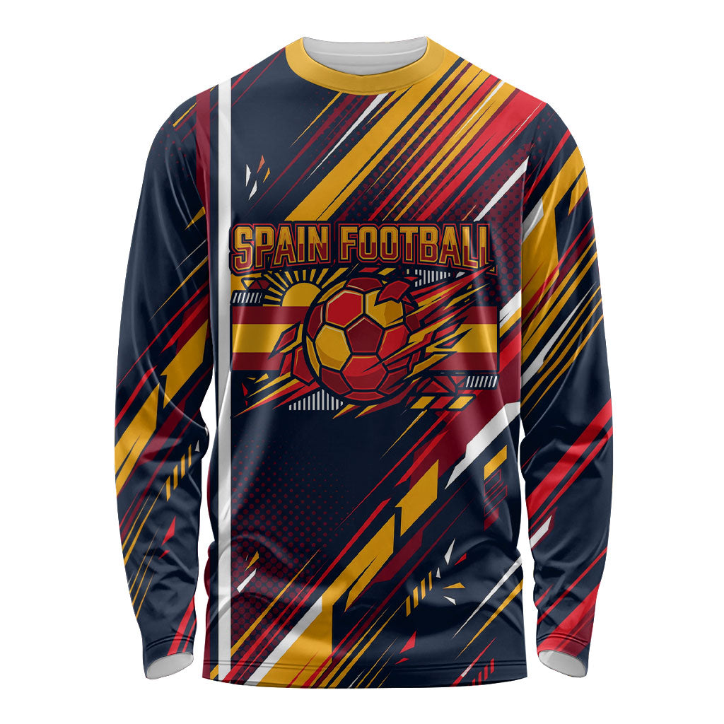 Spain Football Road To Championship Long Sleeve Shirt Bull Mascot Flying Soccer Ball - Dynamic Speed Stripes