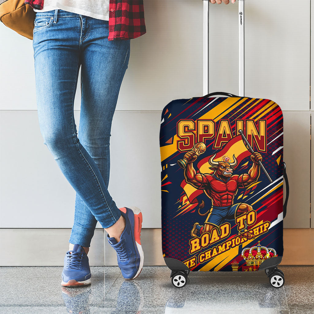 Spain Football Road To Championship Luggage Cover Bull Mascot Flying Soccer Ball - Dynamic Speed Stripes