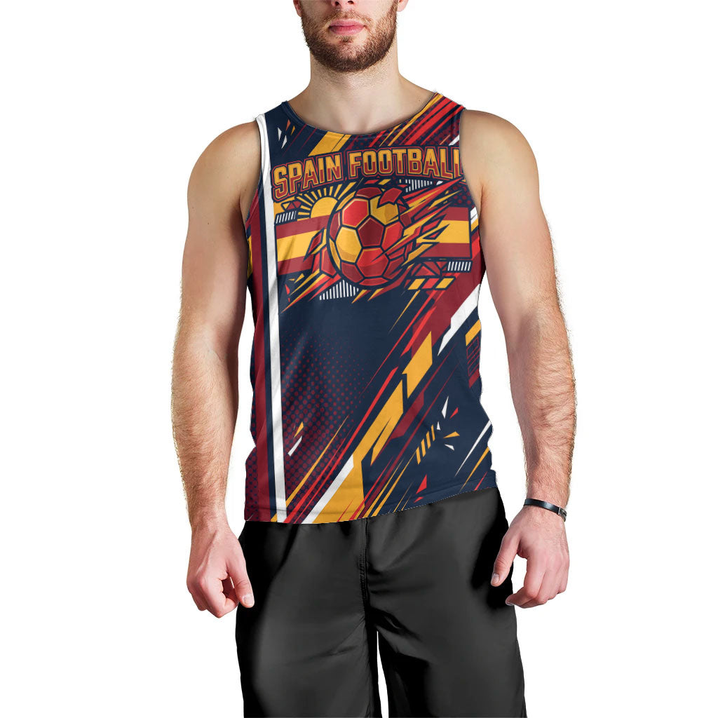 Spain Football Road To Championship Men Tank Top Bull Mascot Flying Soccer Ball - Dynamic Speed Stripes