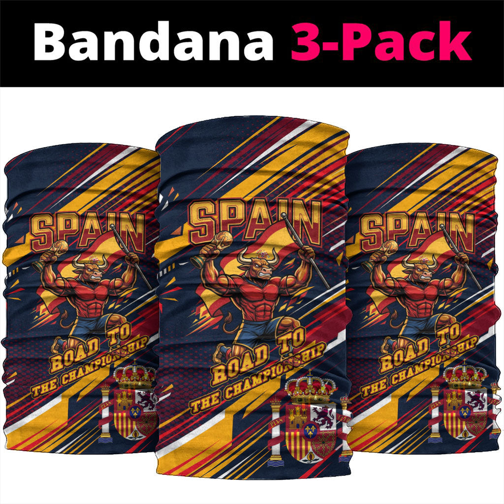 Spain Football Road To Championship Neck Gaiter Bull Mascot Flying Soccer Ball - Dynamic Speed Stripes