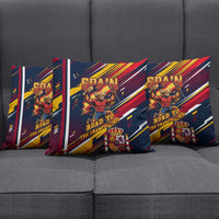 Spain Football Road To Championship Pillow Cover Bull Mascot Flying Soccer Ball - Dynamic Speed Stripes