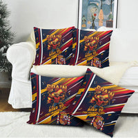 Spain Football Road To Championship Pillow Cover Bull Mascot Flying Soccer Ball - Dynamic Speed Stripes
