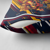 Spain Football Road To Championship Pillow Cover Bull Mascot Flying Soccer Ball - Dynamic Speed Stripes