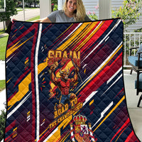 Spain Football Road To Championship Quilt Bull Mascot Flying Soccer Ball - Dynamic Speed Stripes