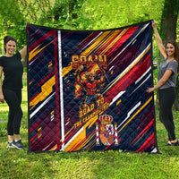 Spain Football Road To Championship Quilt Bull Mascot Flying Soccer Ball - Dynamic Speed Stripes