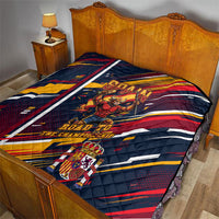 Spain Football Road To Championship Quilt Bull Mascot Flying Soccer Ball - Dynamic Speed Stripes
