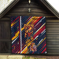 Spain Football Road To Championship Quilt Bull Mascot Flying Soccer Ball - Dynamic Speed Stripes