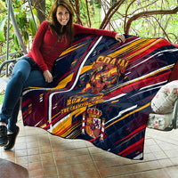 Spain Football Road To Championship Quilt Bull Mascot Flying Soccer Ball - Dynamic Speed Stripes