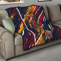 Spain Football Road To Championship Quilt Bull Mascot Flying Soccer Ball - Dynamic Speed Stripes