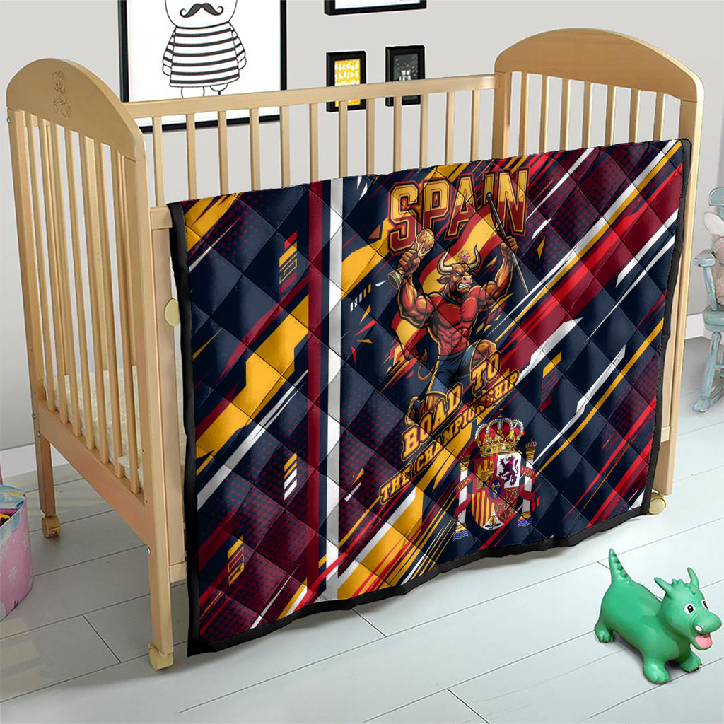 Spain Football Road To Championship Quilt Bull Mascot Flying Soccer Ball - Dynamic Speed Stripes