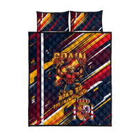 Spain Football Road To Championship Quilt Bed Set Bull Mascot Flying Soccer Ball - Dynamic Speed Stripes