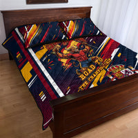 Spain Football Road To Championship Quilt Bed Set Bull Mascot Flying Soccer Ball - Dynamic Speed Stripes