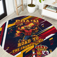Spain Football Road To Championship Round Carpet Bull Mascot Flying Soccer Ball - Dynamic Speed Stripes