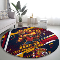 Spain Football Road To Championship Round Carpet Bull Mascot Flying Soccer Ball - Dynamic Speed Stripes