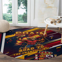 Spain Football Road To Championship Round Carpet Bull Mascot Flying Soccer Ball - Dynamic Speed Stripes