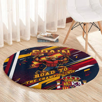 Spain Football Road To Championship Round Carpet Bull Mascot Flying Soccer Ball - Dynamic Speed Stripes
