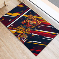 Spain Football Road To Championship Rubber Doormat Bull Mascot Flying Soccer Ball - Dynamic Speed Stripes