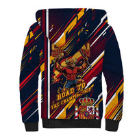 Spain Football Road To Championship Sherpa Hoodie Bull Mascot Flying Soccer Ball - Dynamic Speed Stripes