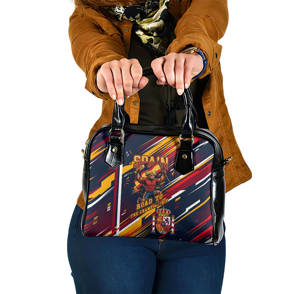 Spain Football Road To Championship Shoulder Handbag Bull Mascot Flying Soccer Ball - Dynamic Speed Stripes