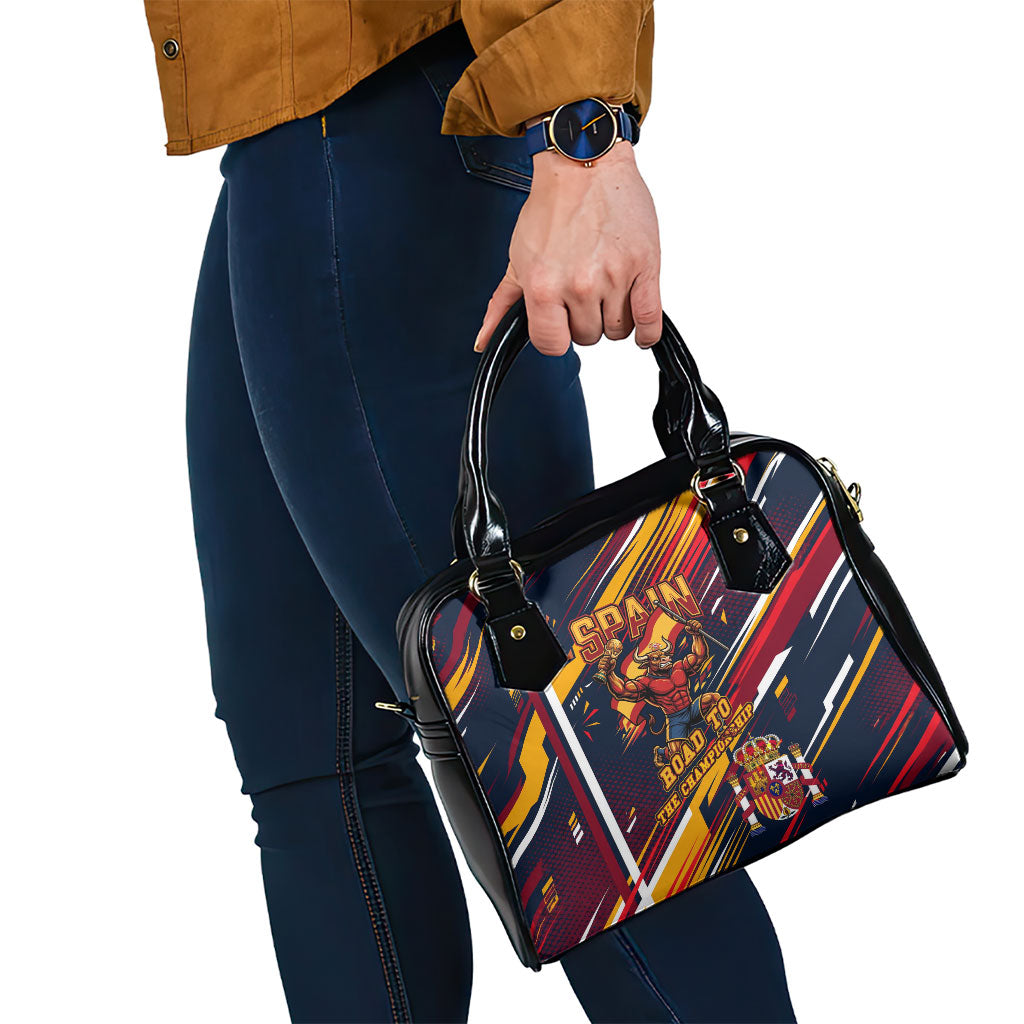 Spain Football Road To Championship Shoulder Handbag Bull Mascot Flying Soccer Ball - Dynamic Speed Stripes