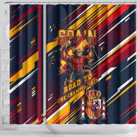 Spain Football Road To Championship Shower Curtain Bull Mascot Flying Soccer Ball - Dynamic Speed Stripes