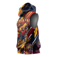 Spain Football Road To Championship Sleeveless Hoodie Bull Mascot Flying Soccer Ball - Dynamic Speed Stripes