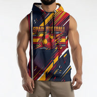 Spain Football Road To Championship Sleeveless Hoodie Bull Mascot Flying Soccer Ball - Dynamic Speed Stripes