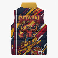 Spain Football Road To Championship Sleeveless Puffer Jacket Bull Mascot Flying Soccer Ball - Dynamic Speed Stripes