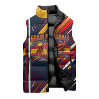 Spain Football Road To Championship Sleeveless Puffer Jacket Bull Mascot Flying Soccer Ball - Dynamic Speed Stripes