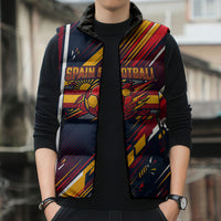 Spain Football Road To Championship Sleeveless Puffer Jacket Bull Mascot Flying Soccer Ball - Dynamic Speed Stripes