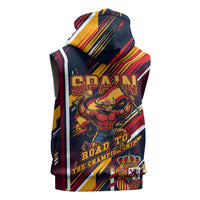 Spain Football Road To Championship Sleeveless Zip Hoodie Bull Mascot Flying Soccer Ball - Dynamic Speed Stripes