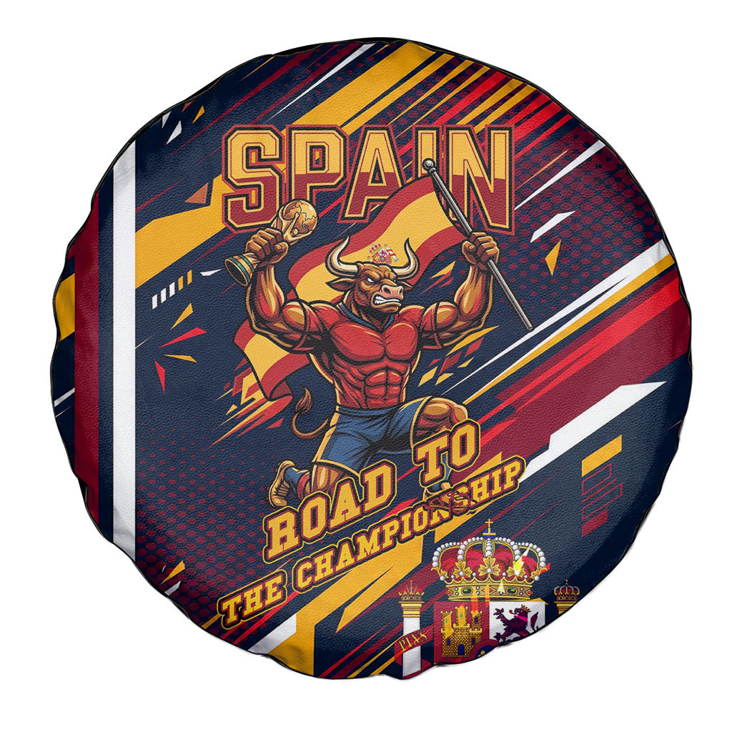 Spain Football Road To Championship Spare Tire Cover Bull Mascot Flying Soccer Ball - Dynamic Speed Stripes