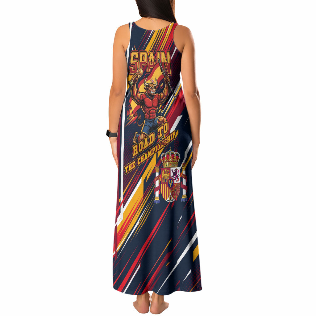 Spain Football Road To Championship Tank Maxi Dress Bull Mascot Flying Soccer Ball - Dynamic Speed Stripes