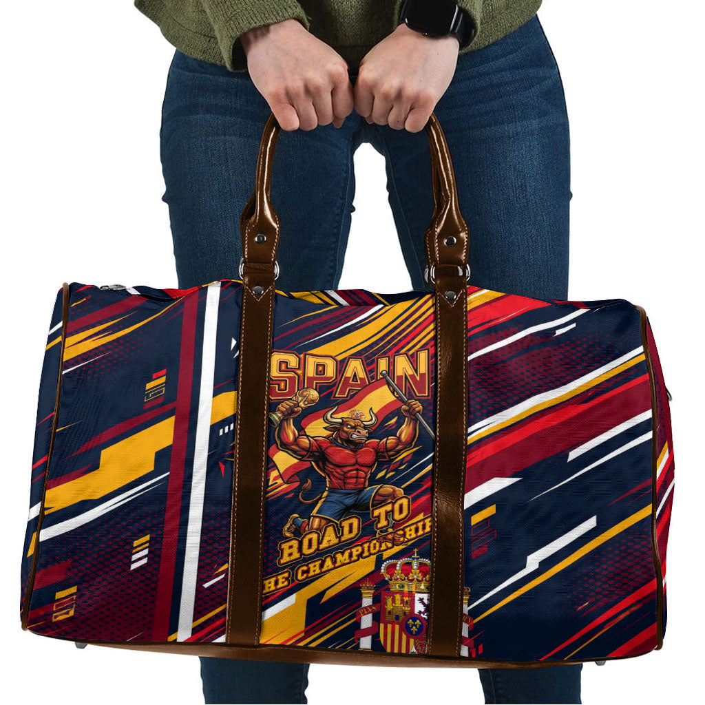 Spain Football Road To Championship Travel Bag Bull Mascot Flying Soccer Ball - Dynamic Speed Stripes