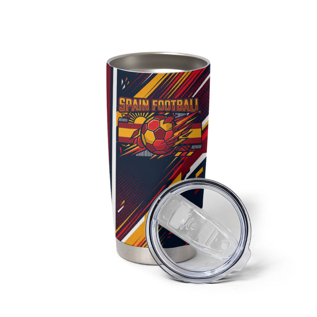 Spain Football Road To Championship Tumbler Cup Bull Mascot Flying Soccer Ball - Dynamic Speed Stripes