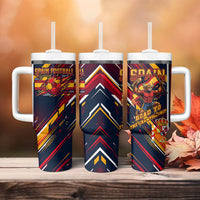 Spain Football Road To Championship Tumbler With Handle Bull Mascot Flying Soccer Ball - Dynamic Speed Stripes
