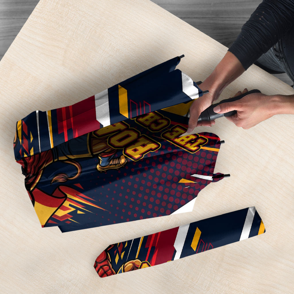 Spain Football Road To Championship Umbrella Bull Mascot Flying Soccer Ball - Dynamic Speed Stripes