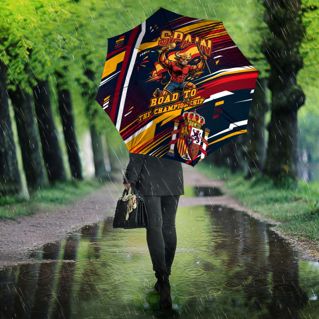 Spain Football Road To Championship Umbrella Bull Mascot Flying Soccer Ball - Dynamic Speed Stripes