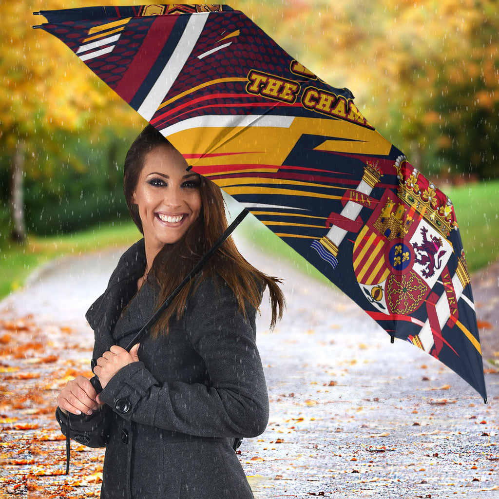 Spain Football Road To Championship Umbrella Bull Mascot Flying Soccer Ball - Dynamic Speed Stripes
