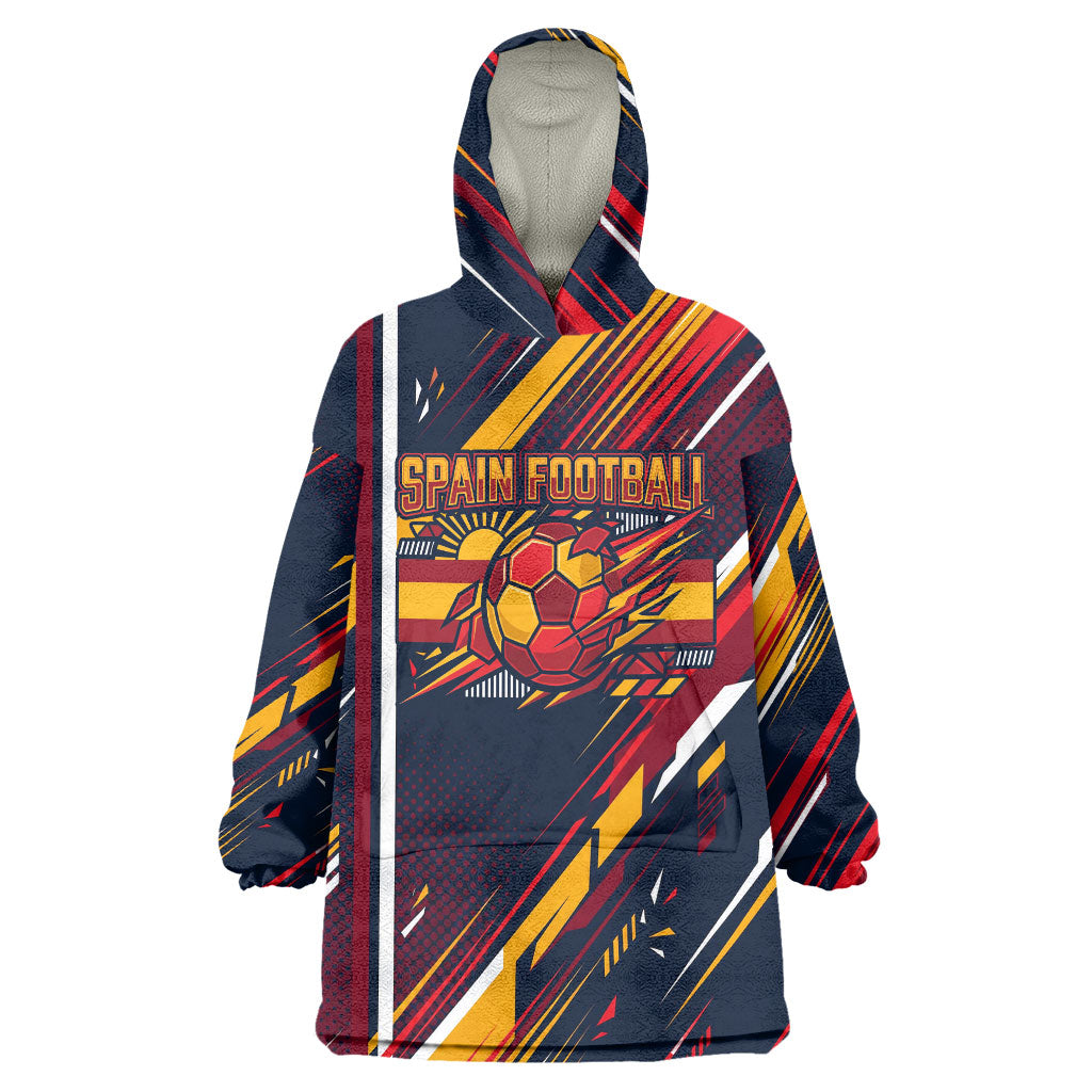 Spain Football Road To Championship Wearable Blanket Hoodie Bull Mascot Flying Soccer Ball - Dynamic Speed Stripes