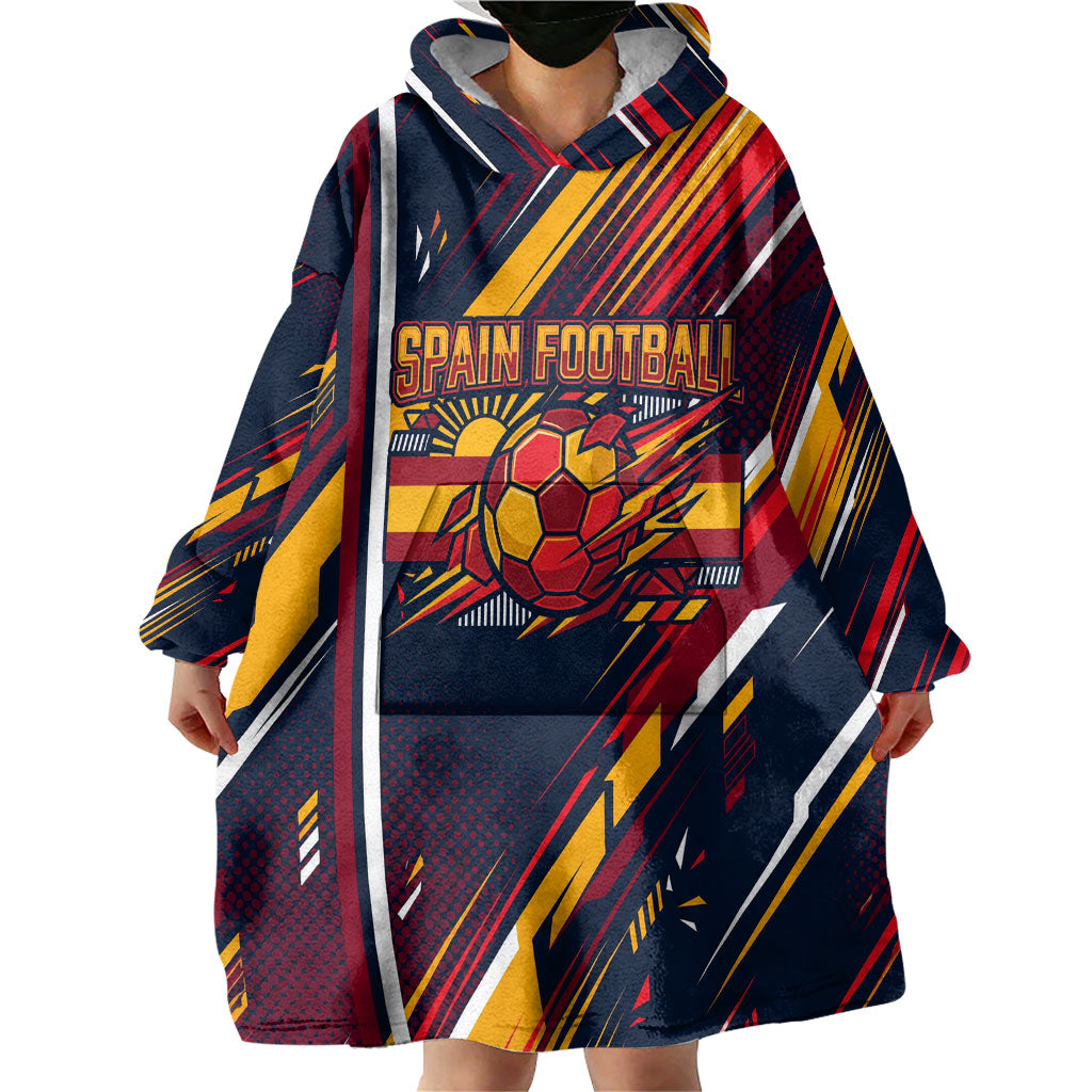 Spain Football Road To Championship Wearable Blanket Hoodie Bull Mascot Flying Soccer Ball - Dynamic Speed Stripes