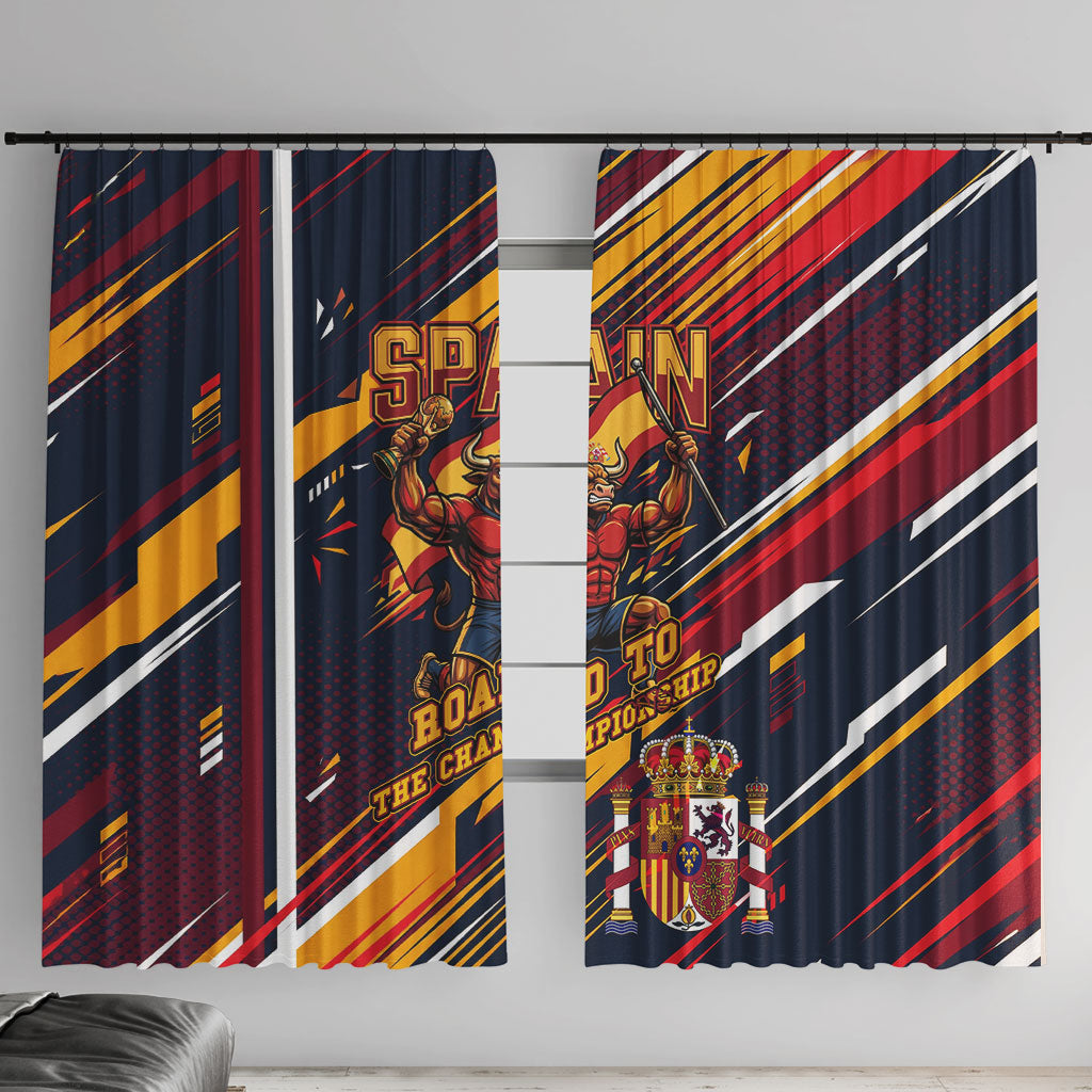 Spain Football Road To Championship Window Curtain Bull Mascot Flying Soccer Ball - Dynamic Speed Stripes