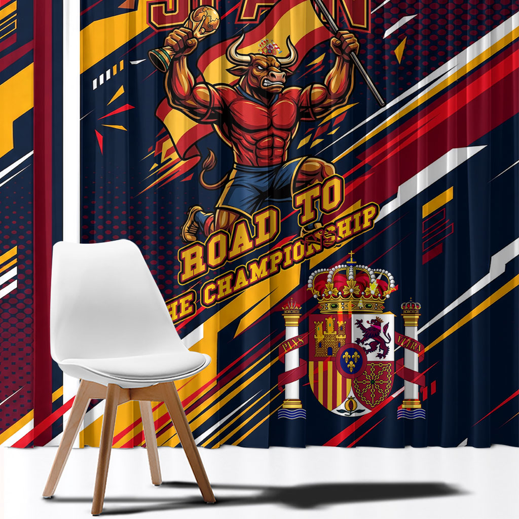 Spain Football Road To Championship Window Curtain Bull Mascot Flying Soccer Ball - Dynamic Speed Stripes