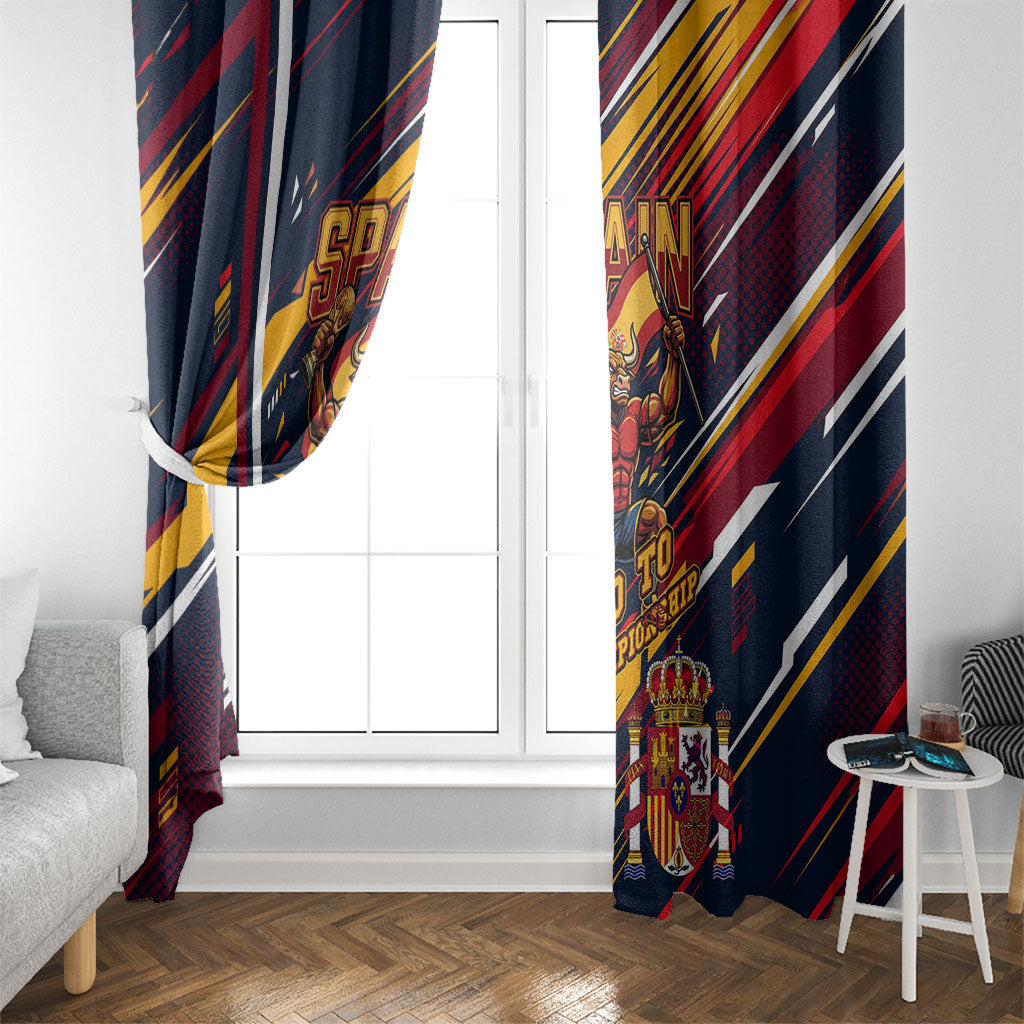 Spain Football Road To Championship Window Curtain Bull Mascot Flying Soccer Ball - Dynamic Speed Stripes
