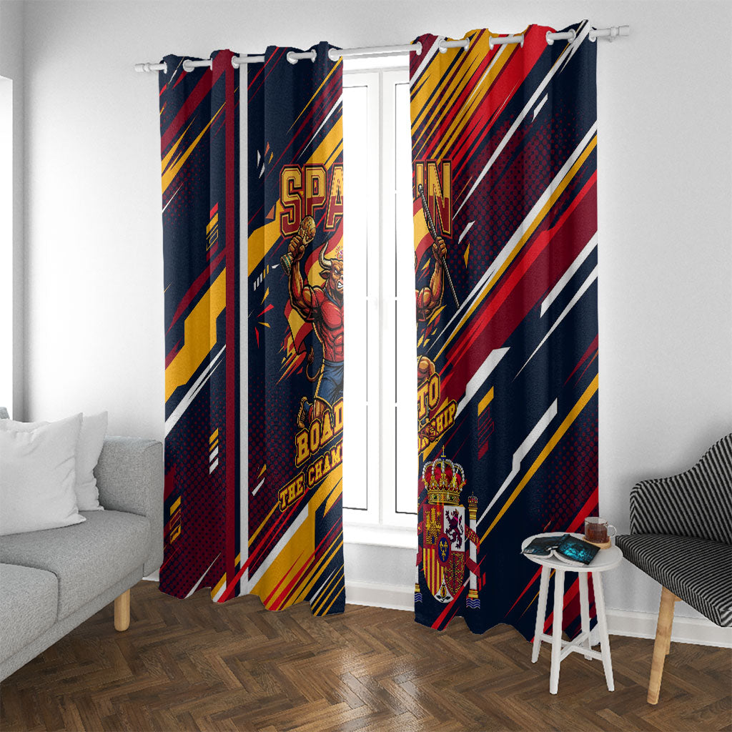 Spain Football Road To Championship Window Curtain Bull Mascot Flying Soccer Ball - Dynamic Speed Stripes