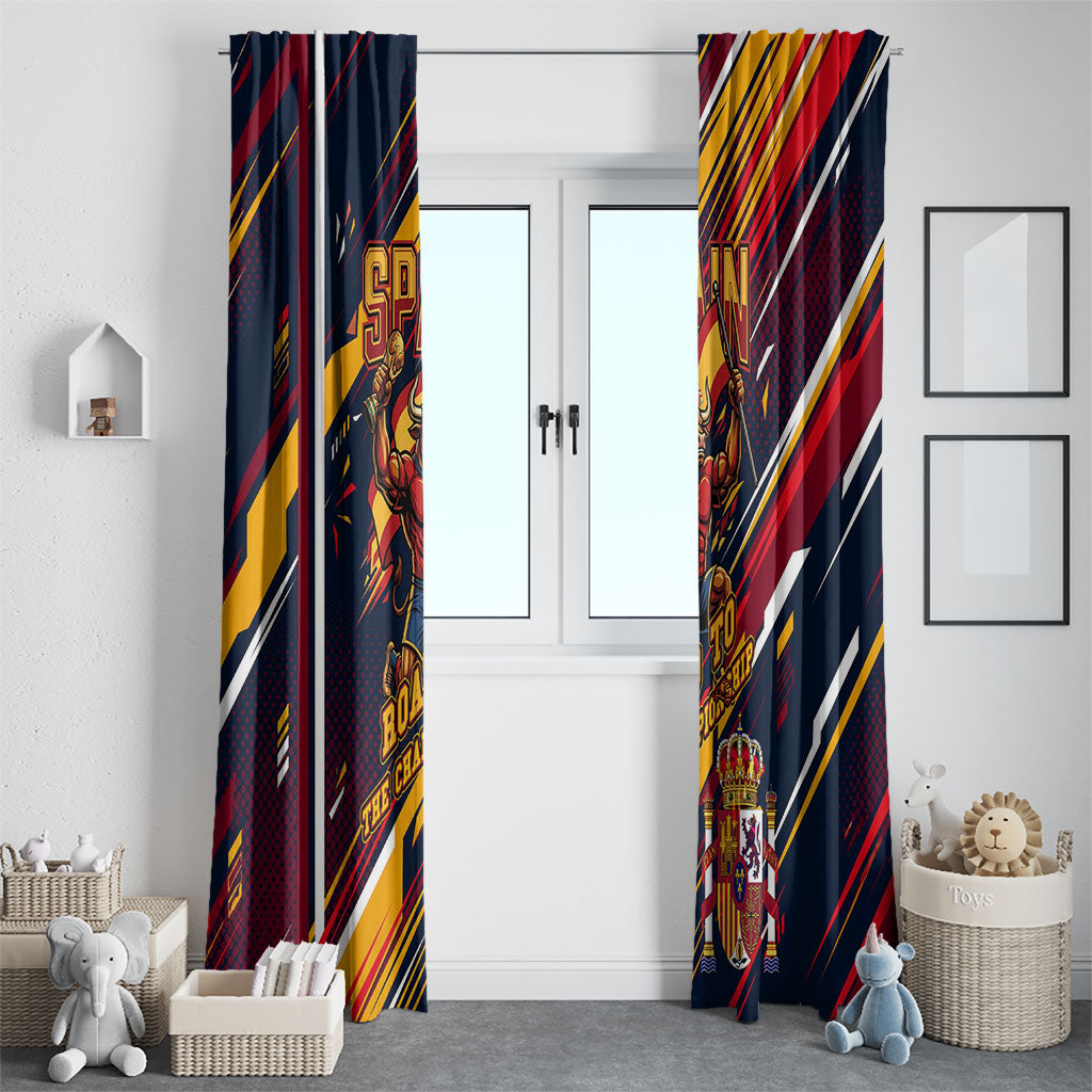 Spain Football Road To Championship Window Curtain Bull Mascot Flying Soccer Ball - Dynamic Speed Stripes