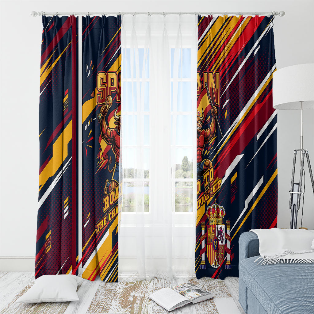 Spain Football Road To Championship Window Curtain Bull Mascot Flying Soccer Ball - Dynamic Speed Stripes