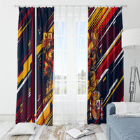 Spain Football Road To Championship Window Curtain Bull Mascot Flying Soccer Ball - Dynamic Speed Stripes