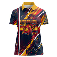 Spain Football Road To Championship Women Polo Shirt Bull Mascot Flying Soccer Ball - Dynamic Speed Stripes